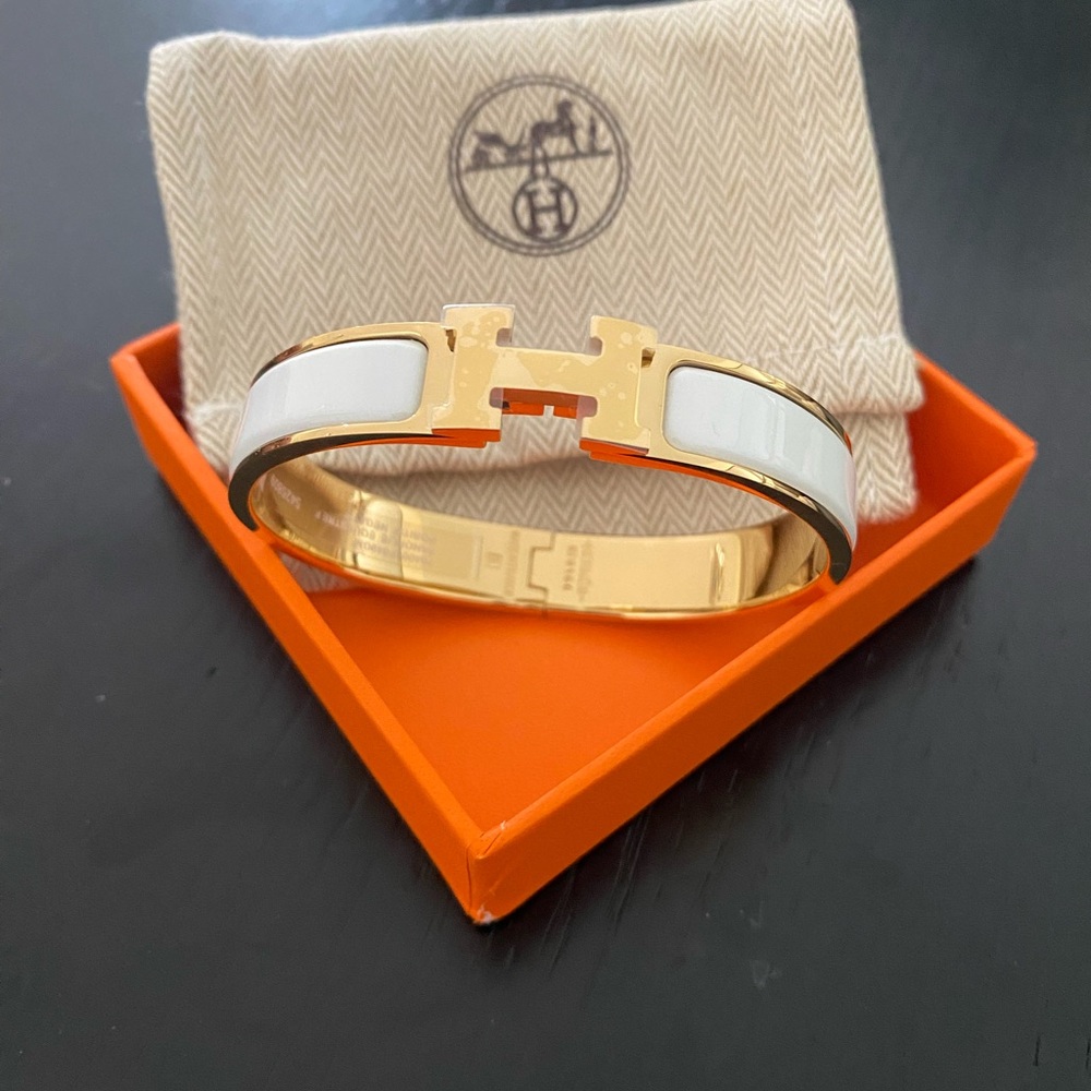 Hermes GM Clic H Bracelet in White